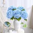 Waipfaru 21" Real Touch Blue Hydrangea Artificial Flowers with Long Stem & Leaves, Full Latex Faux Hydrangea Flowers for Home Decor Party Floral Arrangements Wedding Bouquets Centerpieces, 3Pcs