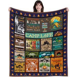 Camping Blanket Gifts for Women Men Camping Essentials Throw Blankets Camp Lovers Gifts Camper Accessories Decor Stuff Gift for Kids Boys Adults Campsite Outdoors Travel Hiking Rv Gift 60"X50"