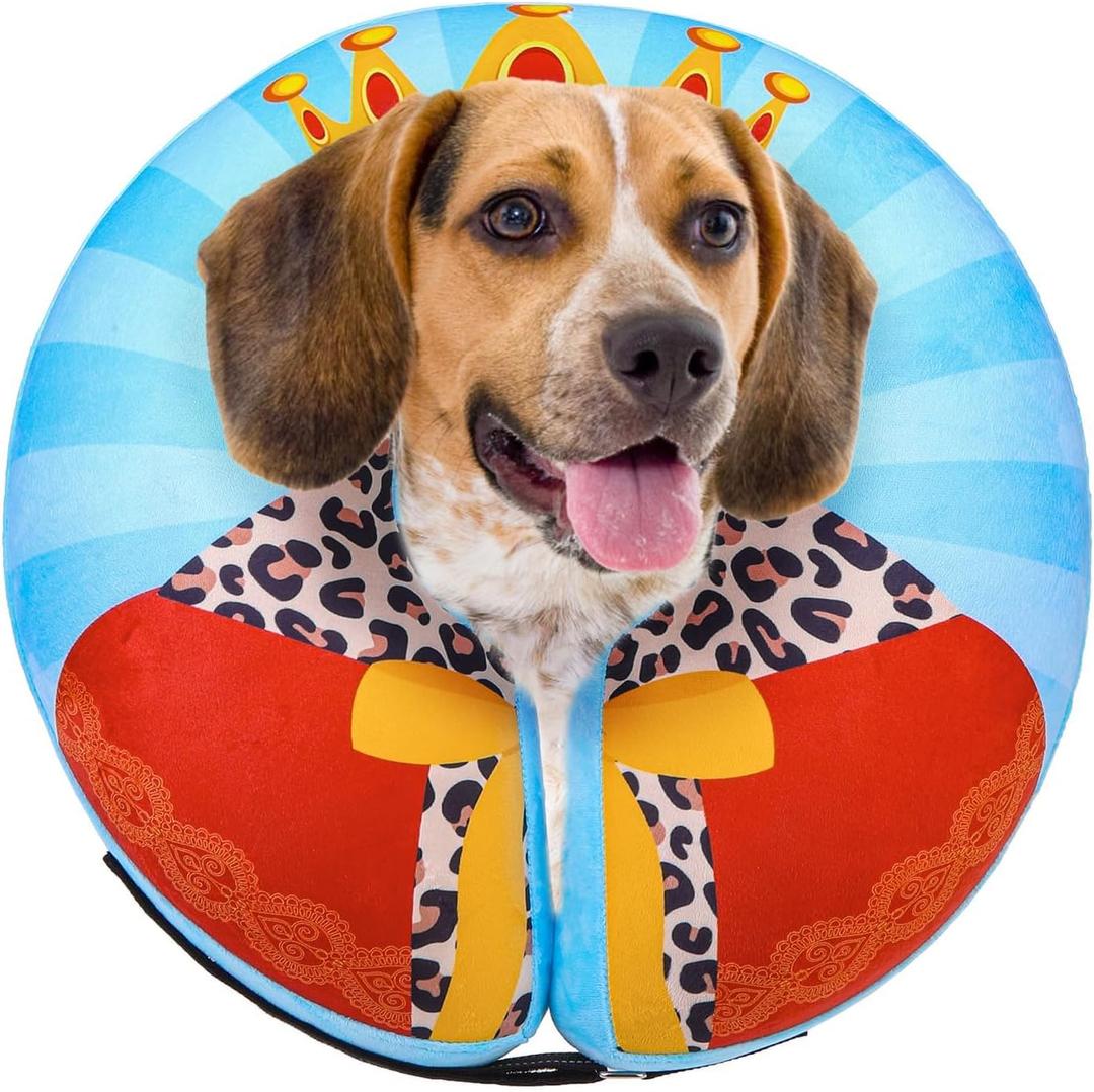 SCENEREAL Dog Cone Alternative After Surgery Donut Collar, Soft Pet Recovery Pillow Collar for Medium Large Dogs, Inflatable Adjustable Neck Collars to Prevent Licking, King Print E-Collars M