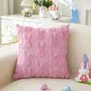 Easter Throw Pillow Covers 16x16 inch Set of 2 for Easter Decorations Pink Bunny Rabbit Soft Plush Faux Fur Wool Pillow Covers for Sofa Living Room Couch Bed
