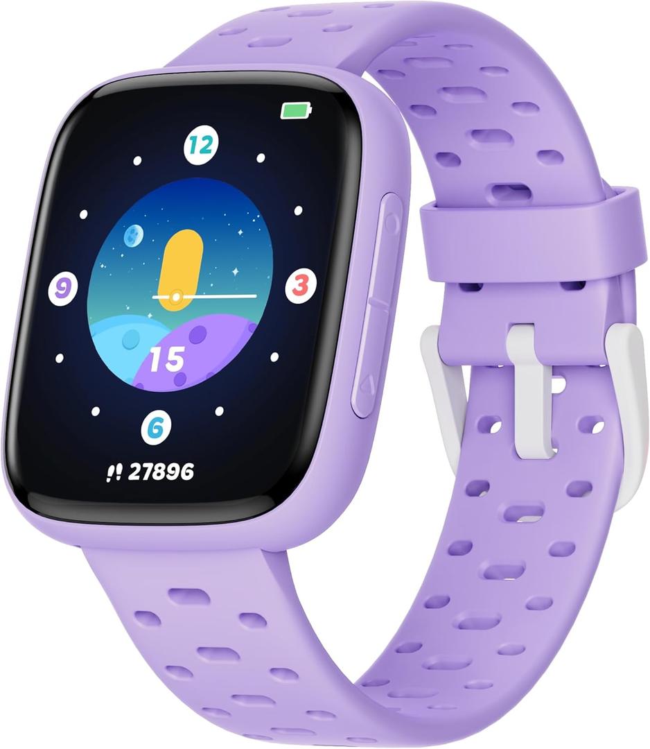 Smart Watch for Kids No Phone No APP Needed, 1.83" AMOLED Screen Fitness Tracker Watch with Pedometer, Kids Smart Watch with Heart Rate/Sleep Monitor, IP68 Waterproof for Girls 5-12 (Lilac)