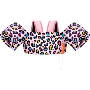 HeySplash Toddler Swim Vest, Toddler Floaties Fit 22-55 Lbs, Kids Swimming Jacket with Adjustable Strap, Arm Floaties Water Wing Children Learn to Swim, Puddle Sea Beach Jumper, Pink Colorful Leopard