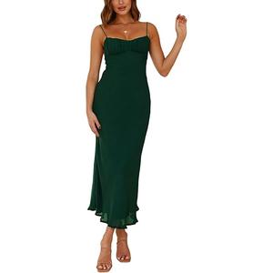 Women's Sexy Backless Maxi Dress Spaghetti Straps Sleeveless Elegant Summer Formal Cocktail Party Dresses Emerald Green, Medium