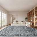 8x10 Washable Rug for Living Room, Large Vintage Indoor Area Rug Non Slip, Thin Throw Floral Floor Low Pile Carpet for Bedroom Office Nursery Dining Room Dorm Distressed Grey