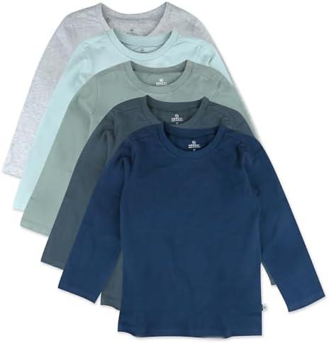 HonestBaby 5-Pack Long Sleeve T Shirts 100% Organic Cotton for Toddler, Little Kids Boys, Girls 3T