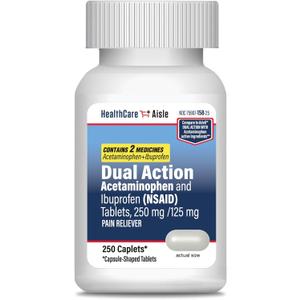 HealthCareAisle Dual Action Acetaminophen and Ibuprofen (NSAID) Tablets, 250 mg /125 mg Pain Reliever - 250ct Caplets, Expires on 03/2027