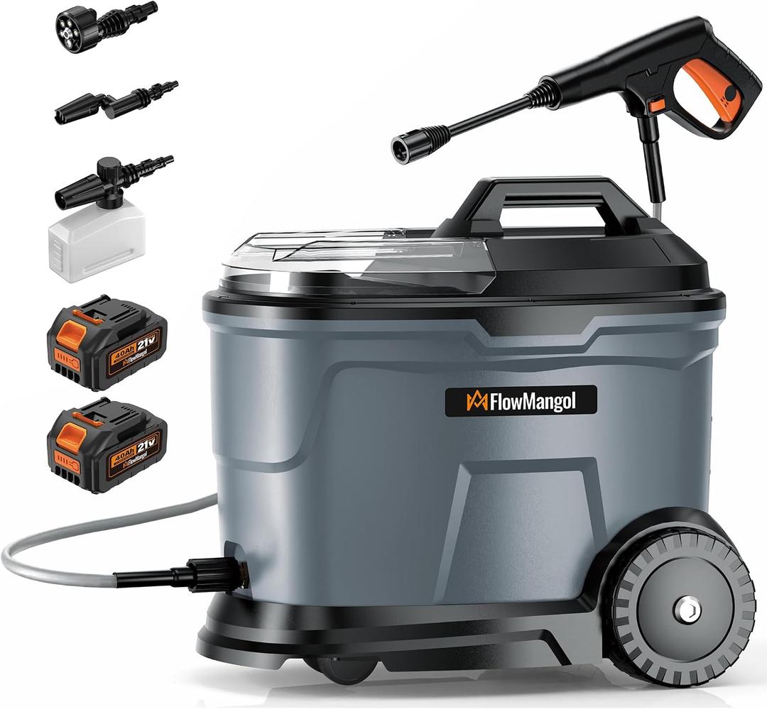 Freelander cPX4000 Portable Cordless Pressure Washer with 5 Gallon Tank & 4 Wheels, 725 PSI True Pressure, 2 x 4.0Ah Battery Power Washer for Car Washing, Outdoor Rinsing and Shower