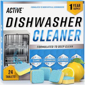 Dishwasher Cleaner And Deodorizer Tablets - Pack of 24 Deep Cleaning Descaler Pods for Dish Washer Machine, Heavy Duty, Septic Safe, Natural Limescale Remover, Calcium, Odor, Smell - 12 Month Supply