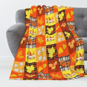 Luxury Fall Throw Blanket for Couch - Super Soft Flannel Autumn Blanket with Pumpkins Maple Leaves Gnomes Buffalo Check Plaid Patterns, Cozy Lightweight Throw for Sofa, Bed, Living Room, 40"x30"