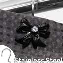Black White Butterfly Shower Curtain Hooks: 12 Pcs Cute Resin Bow Tie Decorative Rustproof Stainless Steel Rings for Garden Farmhouse Cottage Nature-Inspired & Seasonal Spring Summer Bathroom Bedroom