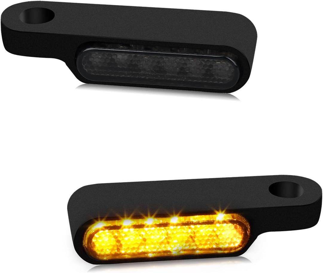 NTHREEAUTO Handlebar LED Turn Signals Mini Motorcycle Blinkers Handle Bar Marker Light Compatible with Harley Dyna Sportster 883 Road King Electra Glide Softail Fat Bob (Amber)