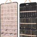 BAGSMART Hanging Jewelry Organizer Storage Roll with Hanger Metal Hooks Double-Sided Jewelry Holder for Earrings, Necklaces, Rings on Closet, Wall, Door, 1 piece, Extra Large, Black