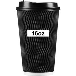 PARACITY 16oz Insulated Ripple Double-Walled Disposable Cups with Lids - 50Pack for Beverages, Espresso, Tea, Parties and Travel, 3.54 inches x 5.39 inches