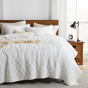 palassio White Queen Size Quilt Set, Muslin Cotton Shell Down-Alt Poly Filling, Soft Shabby Chic Rustic Farmhouse Country Bedspread, Textured Gauze Coverlet, Lightweight Bedding, 2 Shams