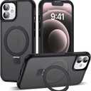 Compatible with iPhone 12 Case & iPhone 12 Pro Case 6.1" with Invisible Ring Stand [Compatible with Mag-Safe] Translucent with Magnetic Kickstand, Black