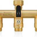 3 Way Hose Splitter, Heavy Duty Full Flow Garden Water Hose Bib Spigot Splitter, Brass Rust and Freeze Resistant Outdoor Faucet Splitter, T Adapter Connector with 3/4 - Inch GHT Thread Black