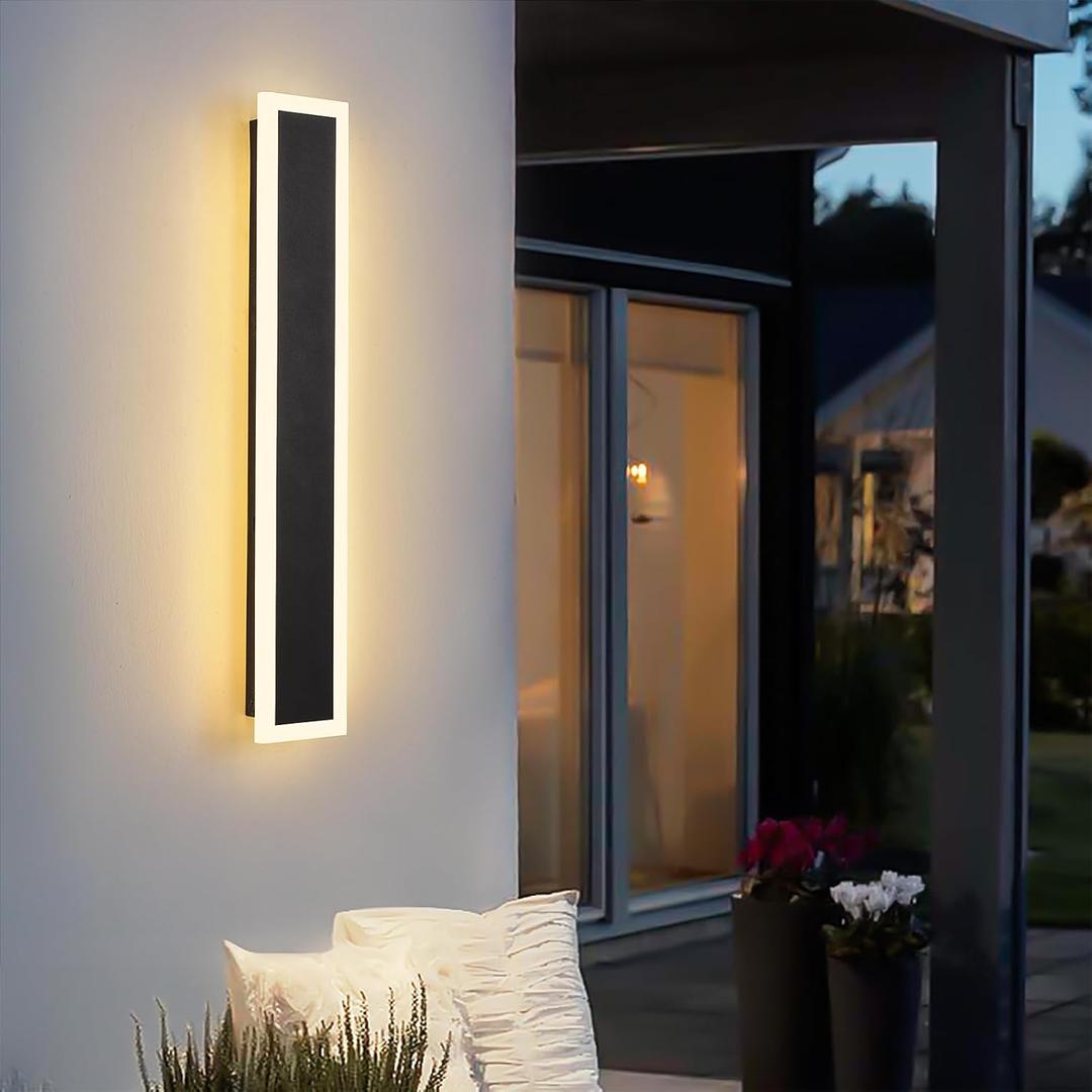 Outdoor Wall Light LED 12W 23.6in Black Metal - 3-Color Changeable,Modern Exterior Lighting Fixture with Acrylic, Waterproof Long Prch Sconce Brightens to Patio,Garage,Front Door Outdoor Wall Light LED 12W 23.6in Black Metal - 3-Color Changeable,Modern Exterior Lighting Fixture with Acrylic, Waterproof Long Prch Sconce Brightens to Patio,Garage,Front Door