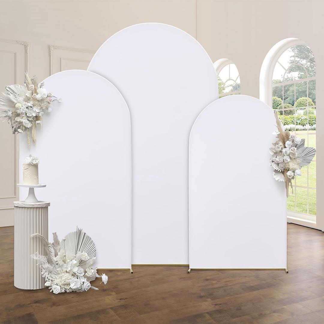 Set of 3 Wedding Arch Cover Spandex Fitted Wedding Arch Stand Covers for Round Top Chiara Arch Backdrop Stands Cover for Birthday Party Ceremony Banquet Decoration 4ft,5ft,6ft White