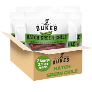Duke's Pork Hatch Green Chile Smoked Shorty Sausages, 7g Protein Per Serving, 2.5 oz. Snack Bags (Pack of 7)