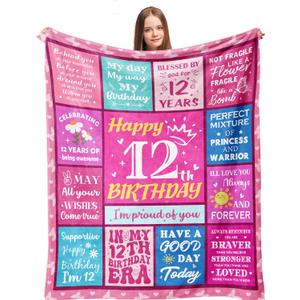 12 Year Old Girl Birthday Gifts - Gifts for 12 Year Old Girl - 12th Birthday Decorations for Girls - Twelve YR Bday Gift for Girls Daughter Granddaughter Niece Sister Ideas Blanket 50"x60"