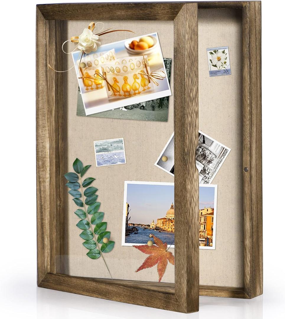 Love-KANKEI Shadow Box Display Case 11x14 Shadow Box Picture Frame with Linen Back Memorabilia Awards Medals Photos Wood Memory Box Gift Carbonized Black
