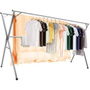 AIODE Clothes Racks for Hanging,94.5 inch for Stainless Steel Adjustable and Foldable Space Saving Laundry Clothes Drying Rack for Indoor Outdoor with Windproof Hooks