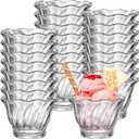 22 Pack Plastic Dessert Cups 6 oz Clear Ice Cream Sundae Tasting Bowls, Mini Round Swirl Tulip Shape Party Buffet Serving Cups for Yogurt Salad Appetizer Chocolate Fruit