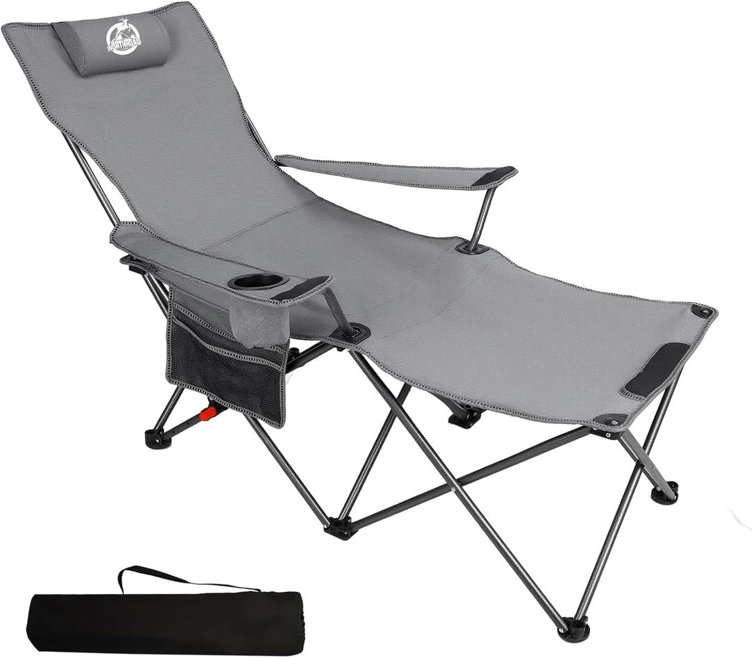 Northroad Foldable Camping Chair w/Foot Rest, Outdoor 6 Legged Beach Chair w/Footrest, Adjustable 90- 135 Reclining Lounge Chair w/Detachable Pillow, Cup Holder & Carry Bag, 39.37" x 33.46" x 35.83"