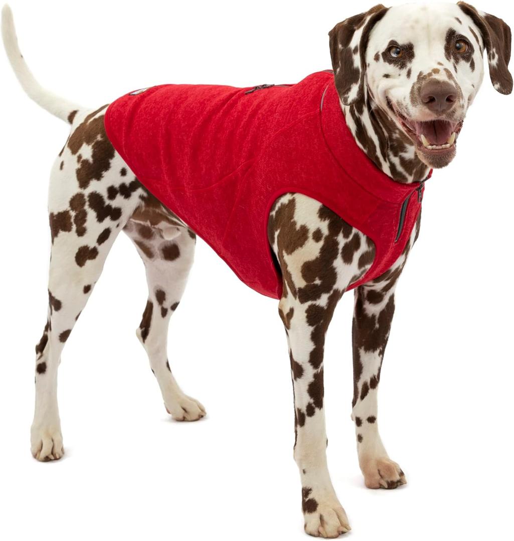 Kurgo Core Sweater - Cold Weather Dog Outfit - Cozy Knit Fleece Layer - Adjustable Neck Dogwear - Reflective Accents - Machine Washable Gear - Heather Red - XSmall
