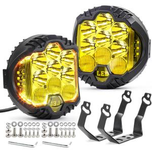 LIGBT 7 Inch Pair Amber Round LED Offroad Lights 90W Amber Yellow Off Road Light Fog Lights Driving lightsWaterproof Light Pods for Pickup Trucks 4x4 SUV ATV UTV