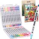 24 Colors Alcohol Markers & 2 Pack Coloring Book Set for Adults to Relax and Relieve Anxiety, included 24 * 2 Themes Designs