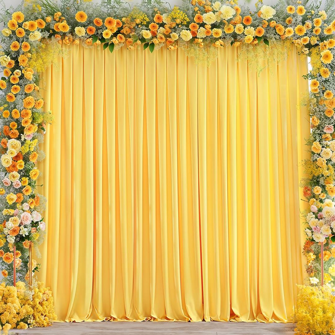8x10FT Yellow Backdrop Curtains for Wedding Parties, Wrinkle Free Polyester Photography Backdrop Drapes for Wedding Baby Shower Birthday Parties Stage Background Stand Decorations 4x10ft, 2 Panels