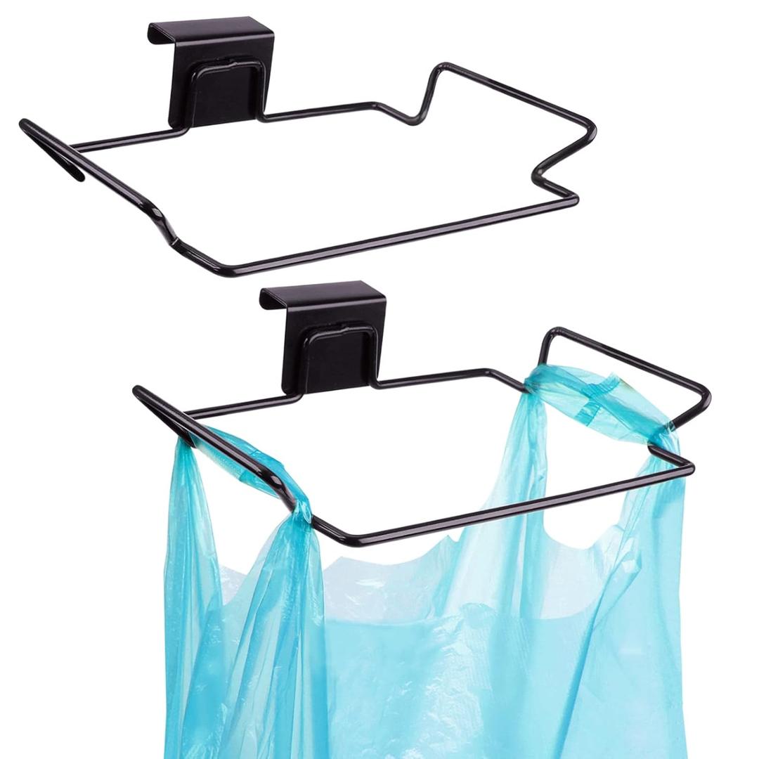 2 Pcs Large Stainless Steel Trash Bag Holder for Cabinets and Cupboards, Under Sink, Black