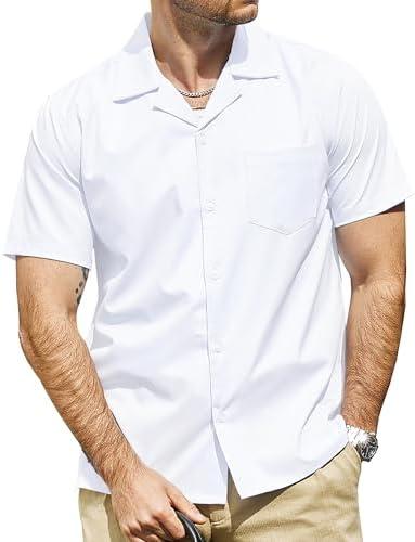 VATPAVE Mens Casual Short Sleeve Button Down Shirts Wrinkle Free Summer Beach Shirts with Pocket (Small, White)
