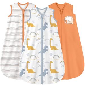 Yoofoss Baby Sleep Sack 0-6 Months Wearable Blanket for Babies 100% Organic Cotton 2-Way Zipper TOG 0.5 Toddler Sleeping Sack 3 Pack, Comfy Lightweight Sleep Sacks (Small)