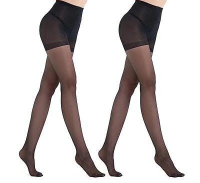 MEME&WEWE 2 Pairs Tights for Women, Sheer Stockings for Women Pantyhose,20D High Waist No Rip Control Top Tight Pantyhose (Small, Black)