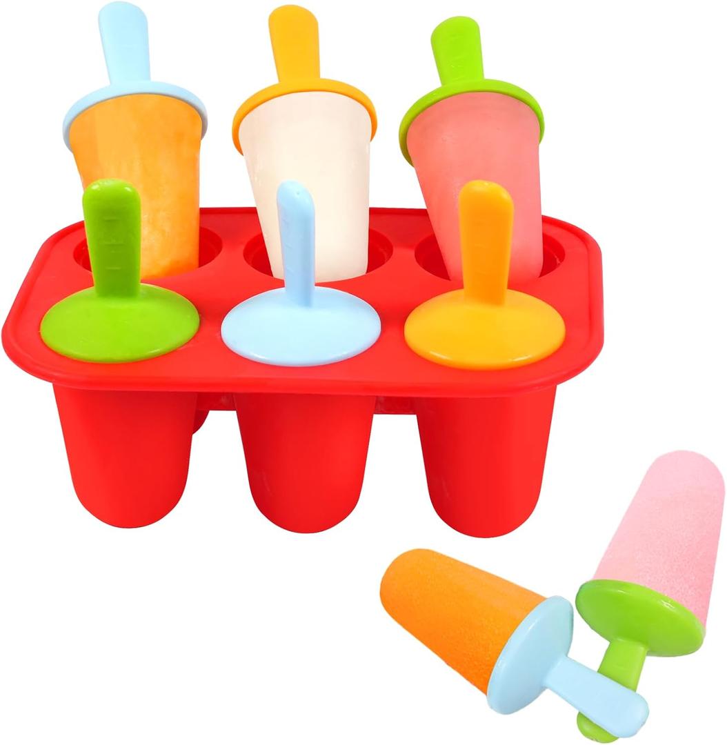 Miaowoof Silicone Popsicles Molds for Toddlers, 6-Cavity Non-BPA Premium Silicone Small Popsicle Molds, Ice Pop Mold with 6 Colorful Reusable Sticks for Kids (Red)
