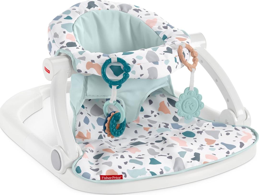Fisher-Price Portable Baby Chair Sit-Me-Up Floor Seat With Developmental Toys & Machine Washable Seat Pad, Pacific Pebble (1 Count (Pack of 1))