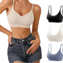 DEANGELMON V Neck Bra Padded Seamless Adjustable Straps Bralettes Everyday Basic Sleeping Bras Multiple Pack of 4, Size XL