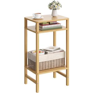 28in Tall Bamboo Side Table 3-Tier Small Narrow End Table, Skinny Nightstand for Small Space, Farmhouse Slim Night Stand with Storage for Couch, Wooden Thin Bedside Table, Natural (1 Pack)