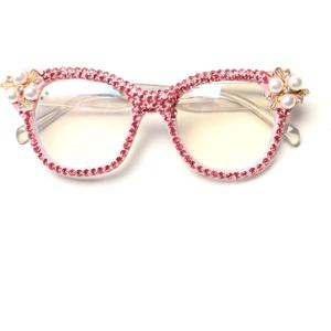 ICARA Oversized Christmas Bling Rhinestone Reading Glasses for Women Christmas Party Ladies Readers (Pink)
