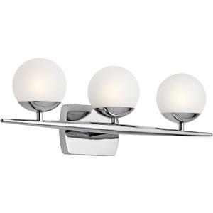 Kichler Jasper 24.5" Halogen Vanity Light in Chrome, 3-Light Mid Century Bathroom Vanity with Satin Etched Cased Opal Glass, (24.5" W x 7.75" H), 45582CH