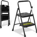 Simple Deluxe Step Stool Foldable, 3 Step Ladder Portable Ladder with Wide Anti-Slip Pedal, Step Stool for, Lightweight Step Ladder for Home Kitchen and Outdoor, Black (2 Step Large)