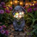 PETAFLOP Solar Garden Statues Outdoor Decor, Rabbit Figurines with Flowers for Patio Balcony Lawn Yard Decorations, Birthday Housewarming Gifts for Women Mom Grandma