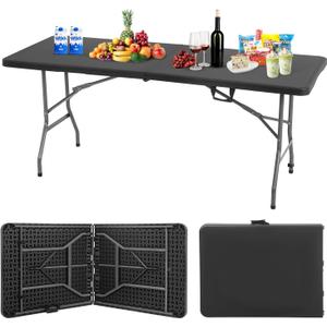 BestOffice Outdoor 6 FT Folding Camping Table Plastic Table Portable Square Height Dining Table Perfect for Picnics, Parties, Party and Camping, Black
