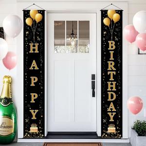 Birthday Door Banner 12x71 Inch Gold Black Happy Birthday Vertical Letters Party Door Decoration Black and Gold Birthday Welcome Porch Sign Wall Hanging Celebration Backdrop (Colorful#4)
