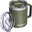 12oz Insulated Coffee Mug with Lid  Includes Two Lids, Stainless Steel Coffee Travel Mug with Handle, Double Wall Vacuum Insulated Camping Mug for Home, Office & Outdoor, Army Green