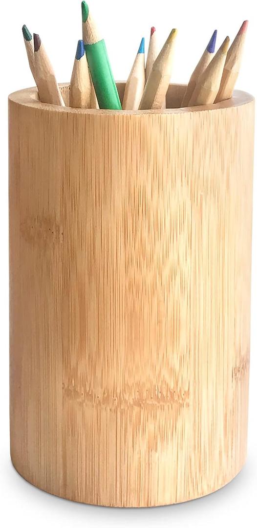 Sophie & Panda Bamboo Pen Holder Tooth Brush Holder - Don't Miss This Extremely Versatile and Beautiful Cylinder Bamboo Storage Organizer Chopstick Holder Makeup Brush Holder Utensil Caddy