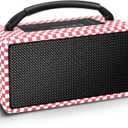 DINDIN Portable Bluetooth Speaker 80W (Peak), 20H Playtime, Wireless Big Wood Boombox with Deep Bass, Subwoofer, TWS, Large, Loud Speaker for Party, Outdoor, Backyard, Beach, Home,GiftPink+White