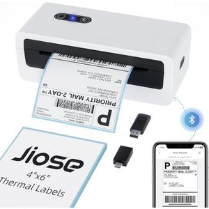 Jiose Bluetooth Shipping Thermal Label Printer - 4x6 Label Printer for Small Business - Desktop Postage Package Label Printer Compatible with MacOS Windows (White-Mini)